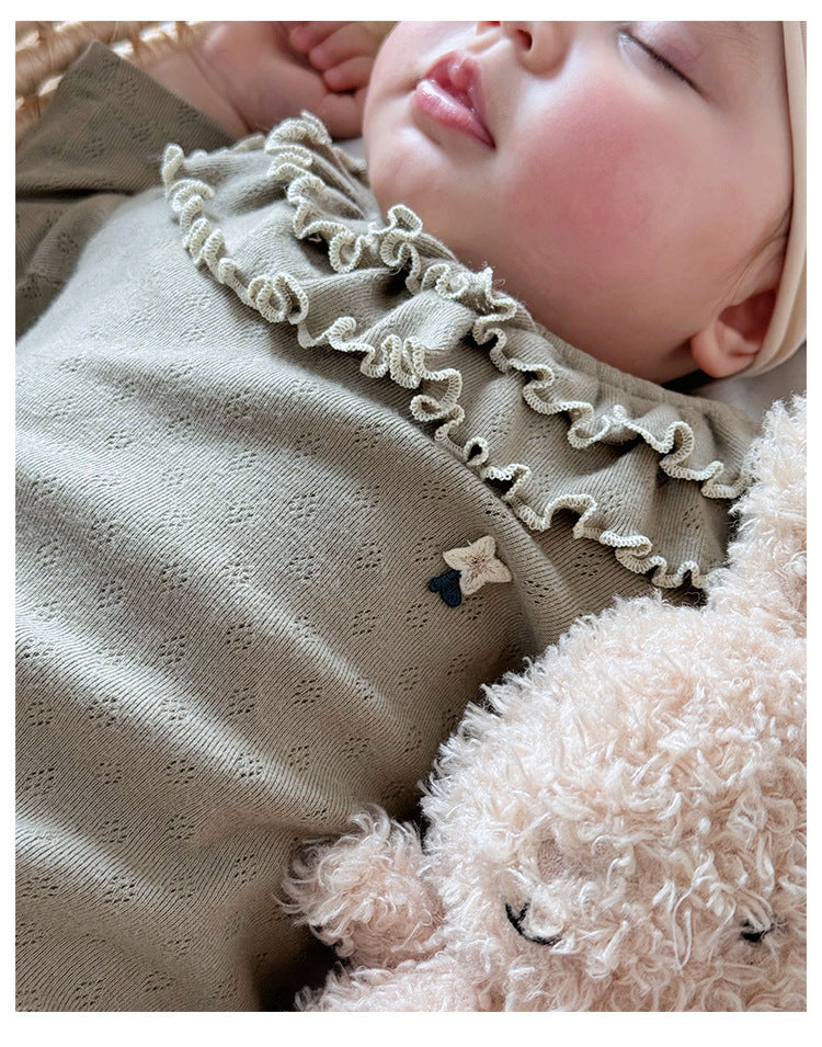Spring Arrival Baby Girls Long Sleeves Ruffle Design Onesies Bodysuits with Simple Embroidery-1